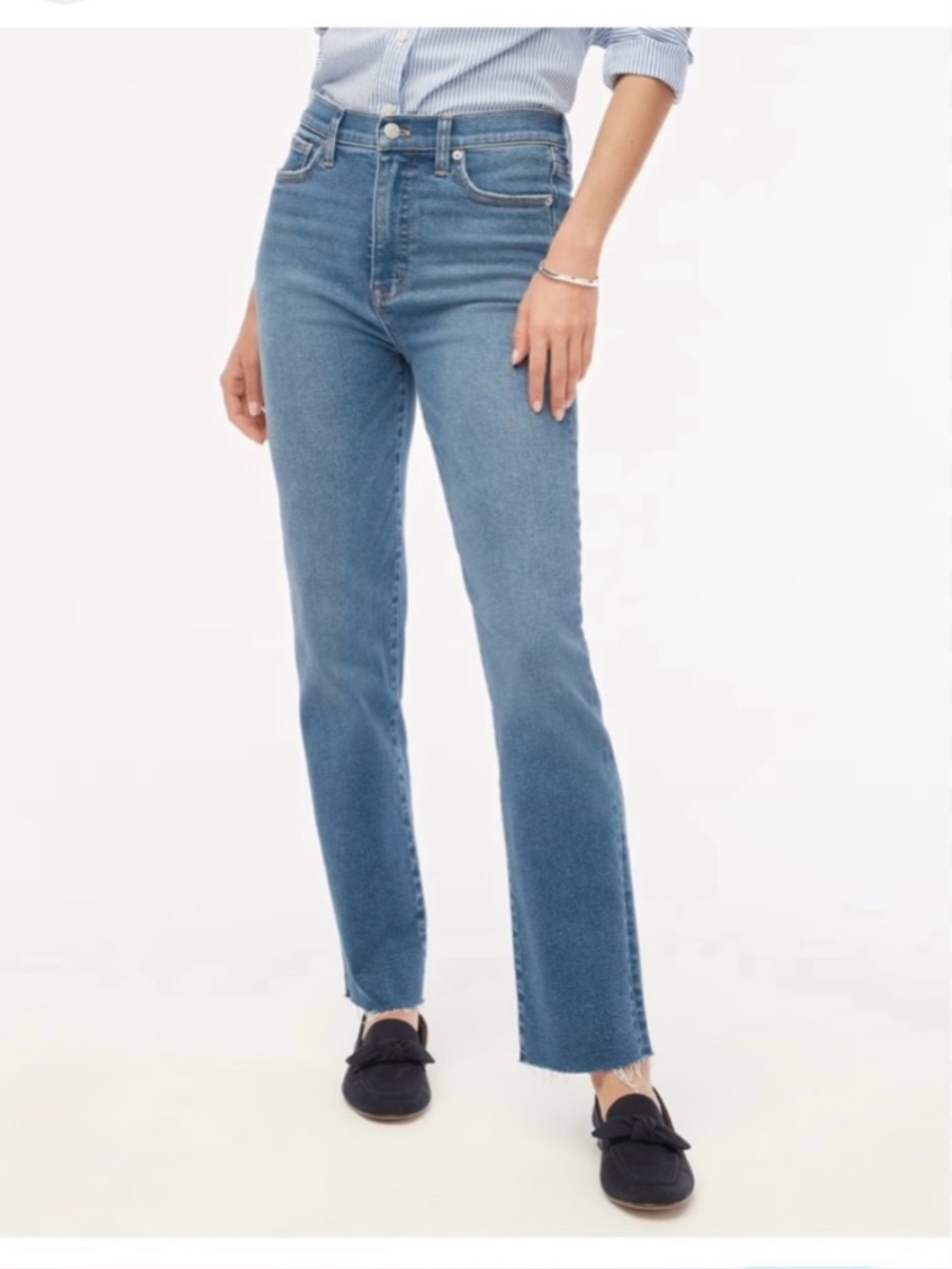 J.Crew Women’s Stovepipe Denim Jeans in Medium Blue, Signature Stretch, Size 28